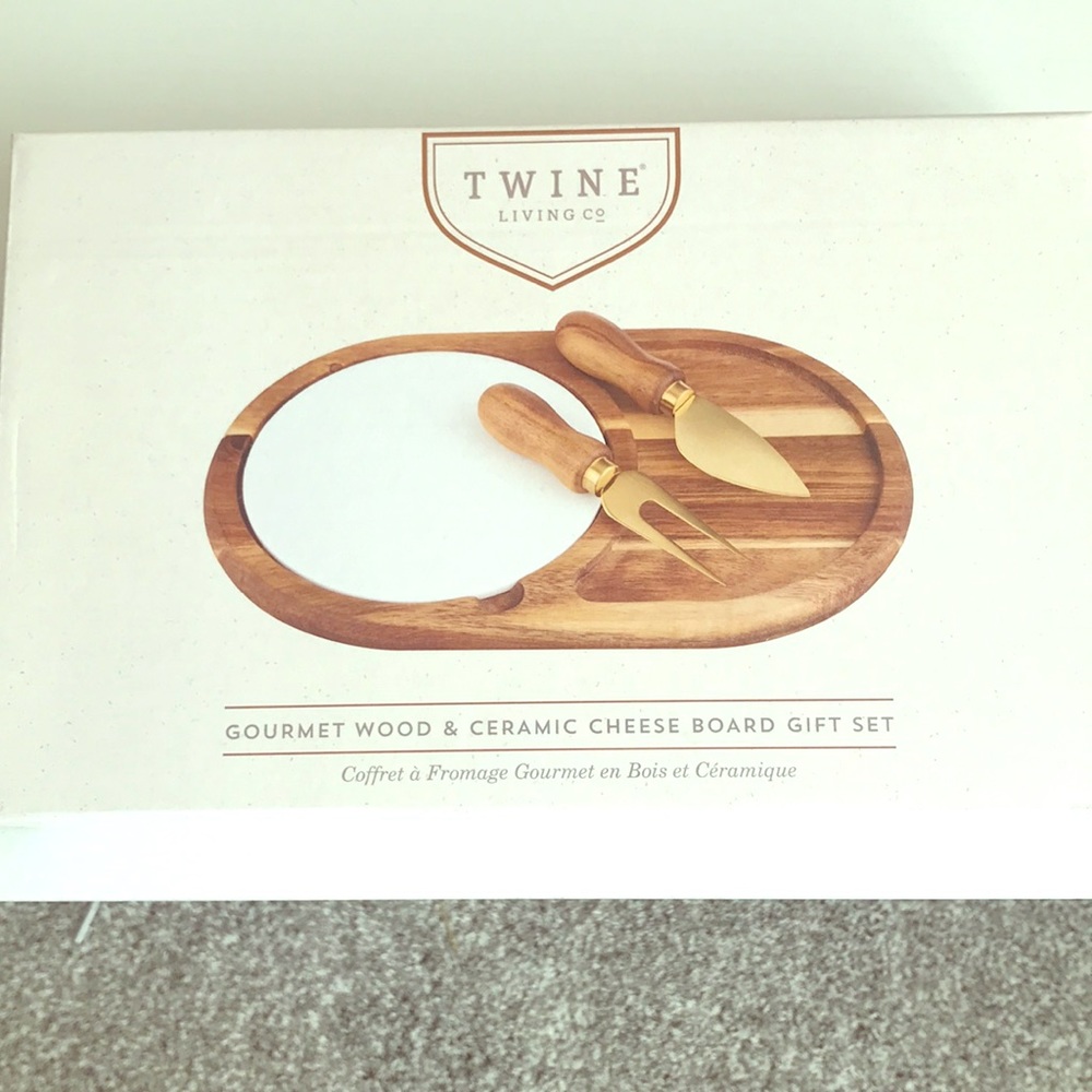 Gourmet Wood & Ceramic Cheese Board Gift Set